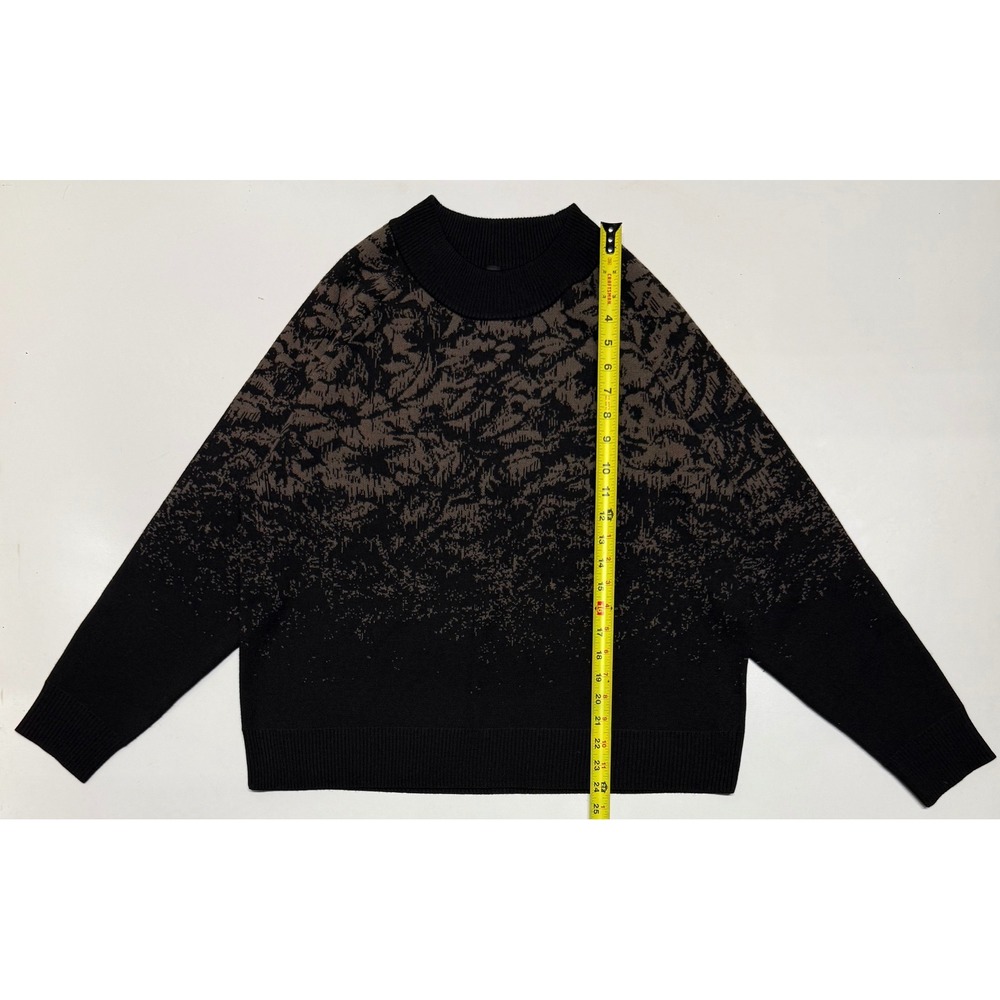 Athleta Womens Large Merino Wool Blend Abstract Floral Mock Neck Sweater Black